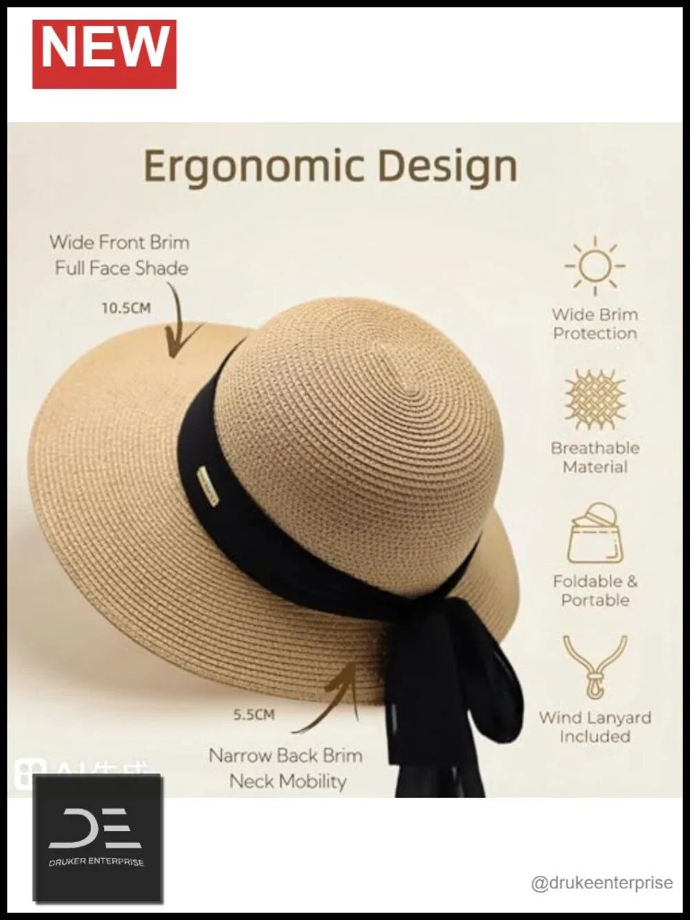 Packable Floppy Sun Hat for Women, Wide Brim Foldable Beach Hat with Sweatband,